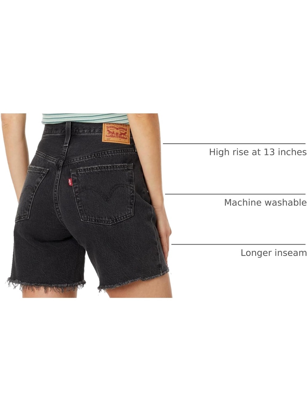 Levi's 501 Mid Thigh Black Distressed Jean Shorts with Frayed Hem - Picture 4 of 6